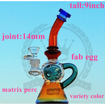 Beaker Bong 9inch color Recycler Pink glass bong matrix fab egg burner oil rig purple green blue black glass water pipes hitman bongs